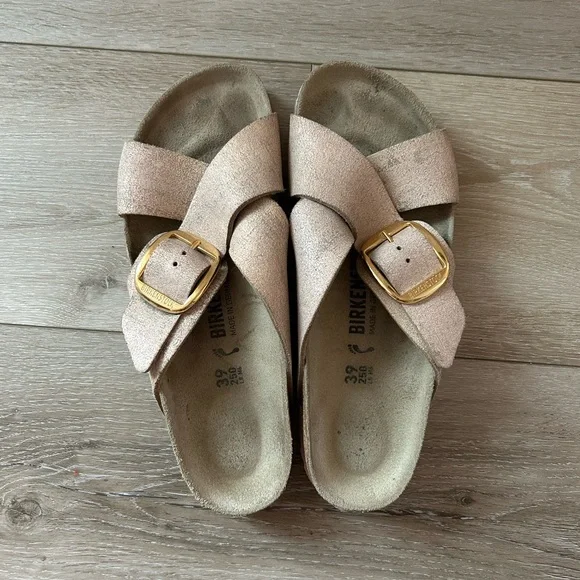 Birkenstock Siena Big Buckle Suede Leather Washed Metallic Rose Gold - Picture 3 of 7